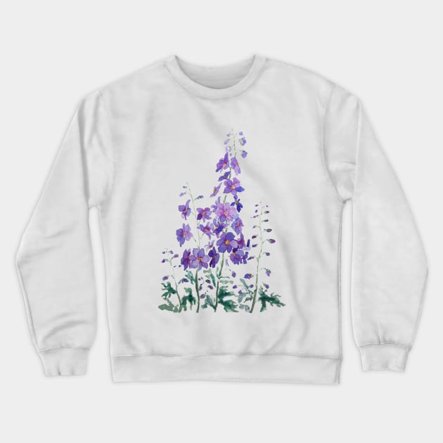 purple blue pink delphinium watercolor Crewneck Sweatshirt by colorandcolor